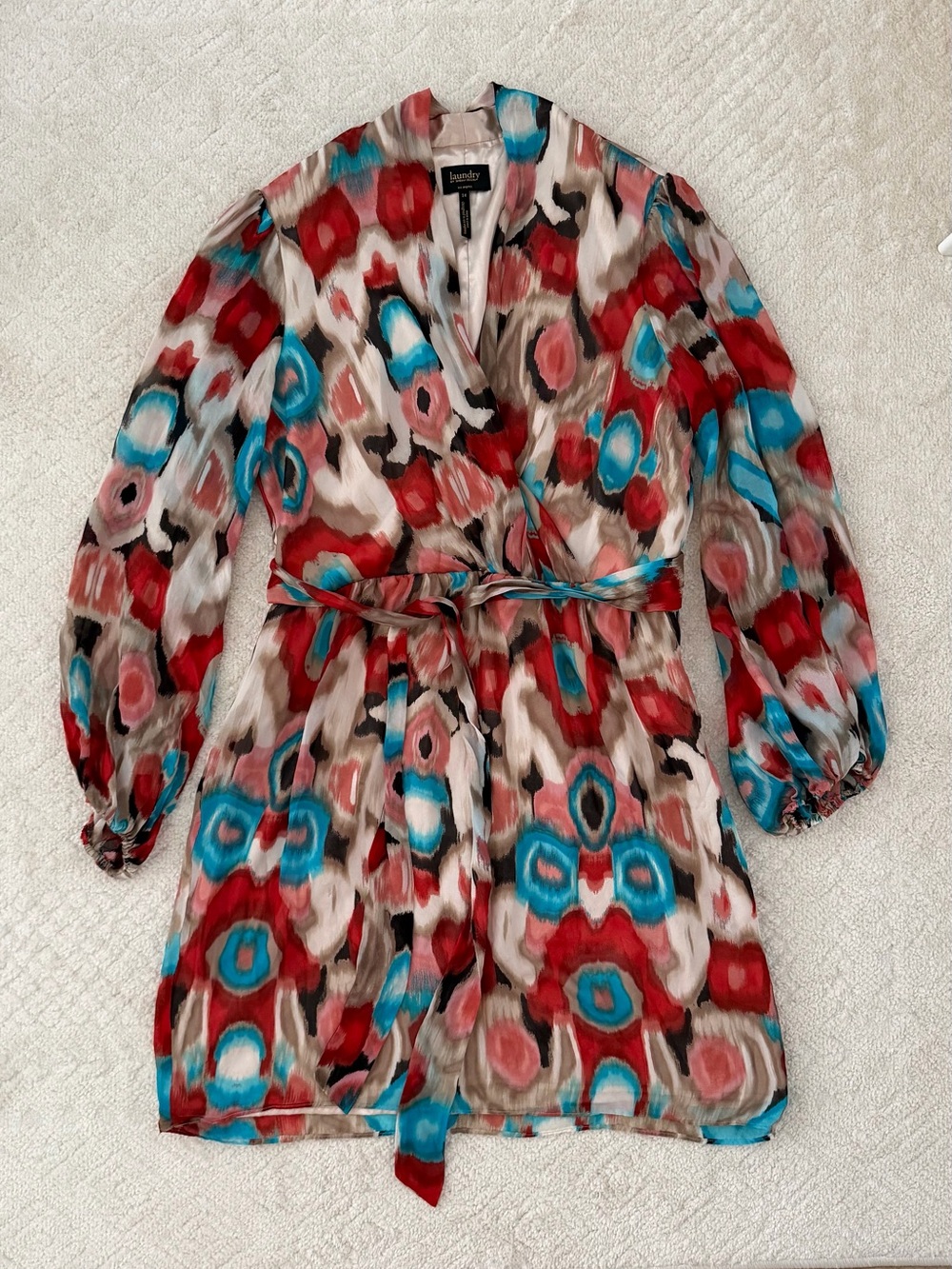 Laundry By Shelli Segal Silk Vibrant Long Sleeve Dress